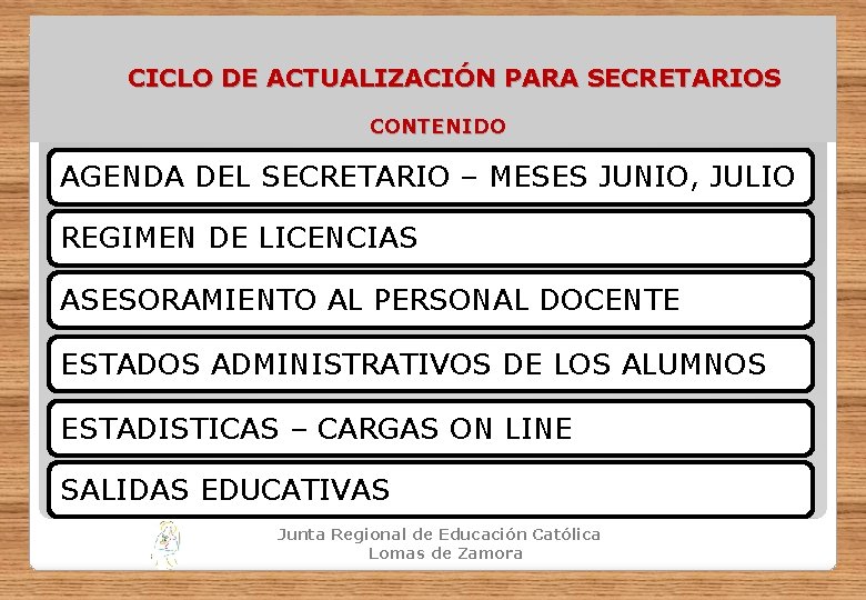 CICLO DE ACTUALIZACIÓN PARA SECRETARIOS CONTENIDO AGENDA DEL SECRETARIO – MESES JUNIO, JULIO REGIMEN