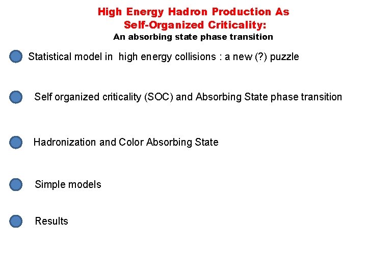 High Energy Hadron Production As Self-Organized Criticality: An absorbing state phase transition Statistical model