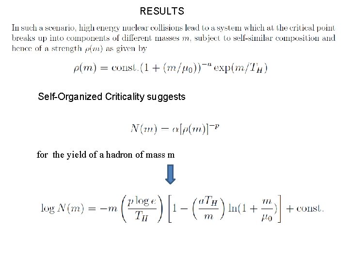 RESULTS Self-Organized Criticality suggests for the yield of a hadron of mass m 