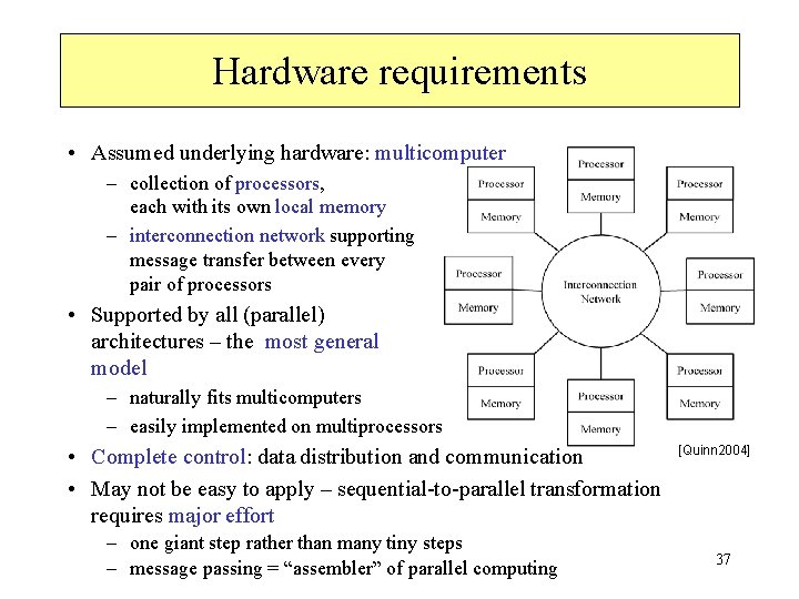 Hardware requirements • Assumed underlying hardware: multicomputer – collection of processors, each with its