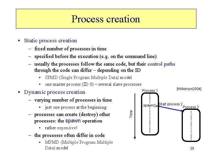 Process creation • Static process creation – fixed number of processes in time –