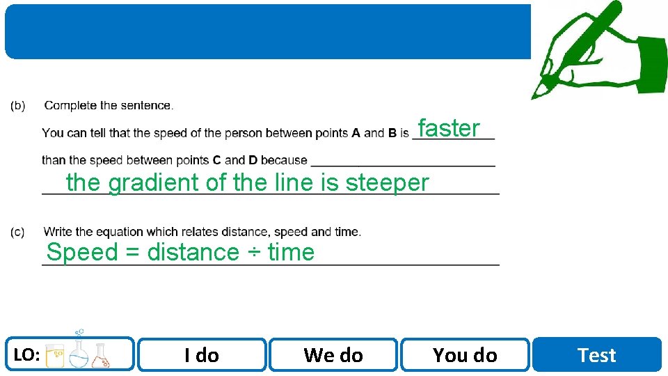 Sci. Doc faster the gradient of the line is steeper Speed = distance ÷