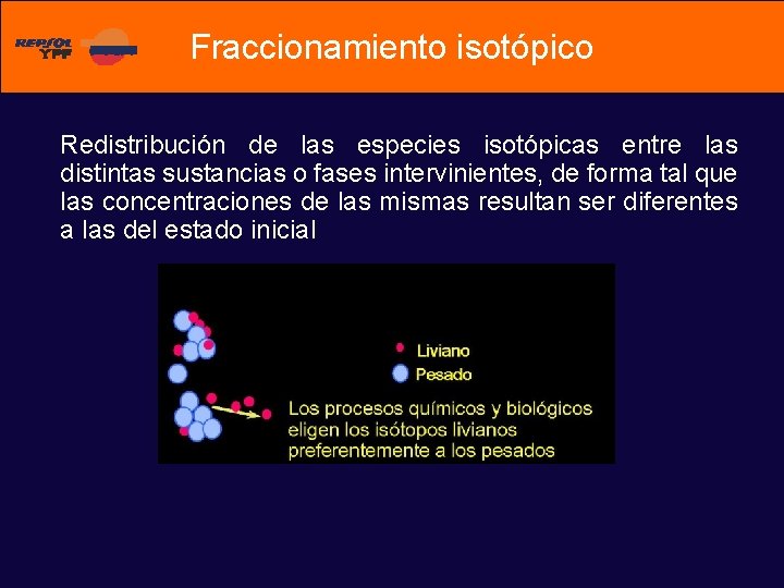 Fraccionamiento isotópico Redistribución de las especies isotópicas entre las distintas sustancias o fases intervinientes,