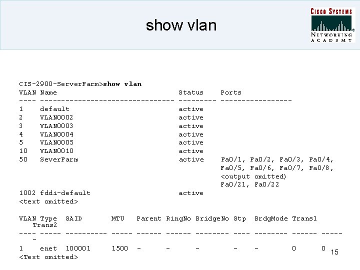 show vlan CIS-2900 -Server. Farm>show vlan VLAN Name ------------------1 default 2 VLAN 0002 3