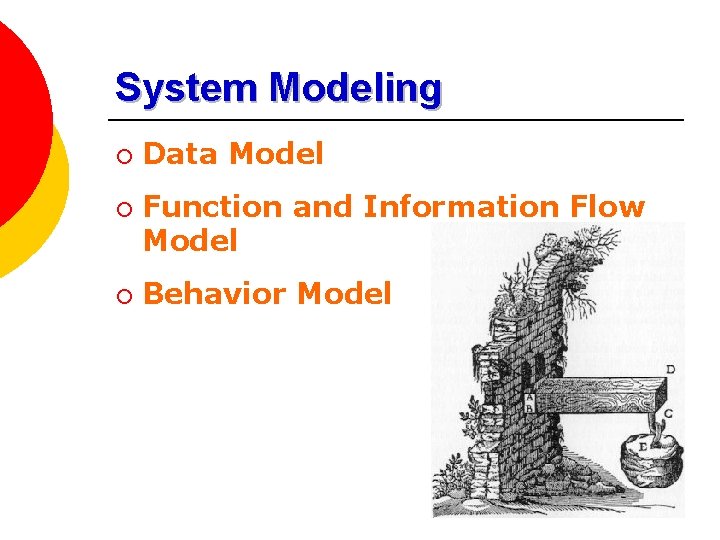 System Modeling ¡ ¡ ¡ Data Model Function and Information Flow Model Behavior Model
