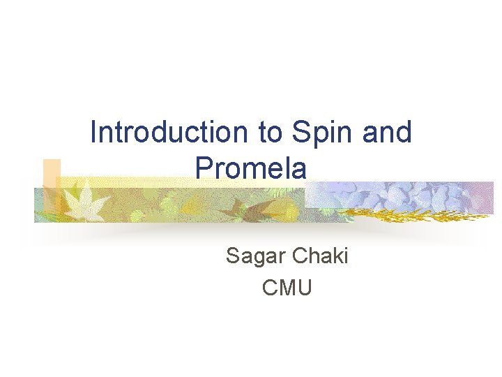 Introduction to Spin and Promela Sagar Chaki CMU 