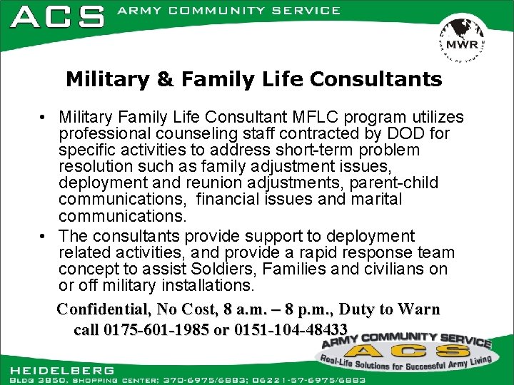 ARMY COMMUNITY SERVICE ACS ADVOCACY FOR SOLDIERS FAMILIES