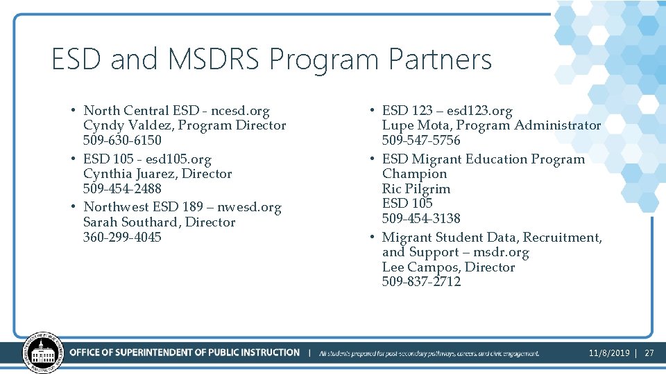 ESD and MSDRS Program Partners • North Central ESD - ncesd. org Cyndy Valdez,