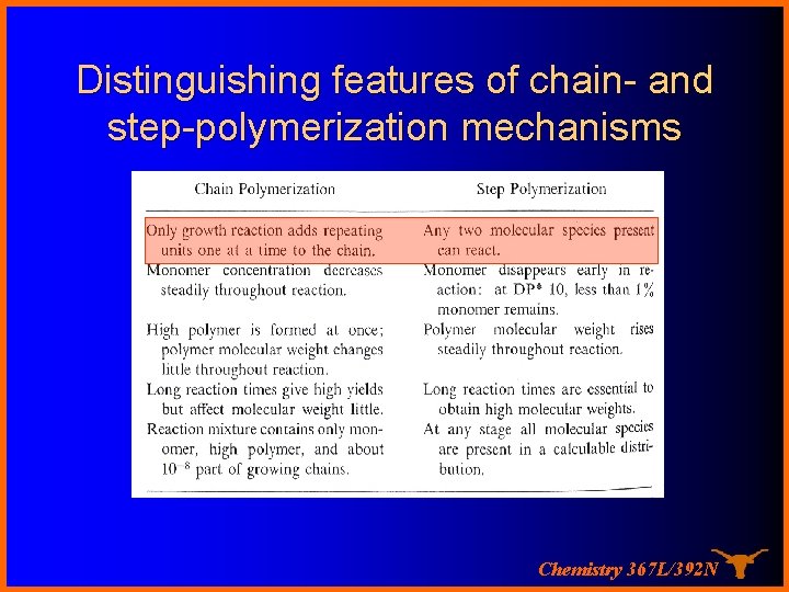 Distinguishing features of chain- and step-polymerization mechanisms Chemistry 367 L/392 N 