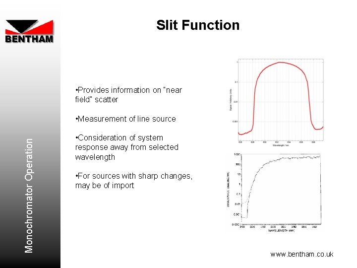 Slit Function • Provides information on “near field” scatter Monochromator Operation • Measurement of