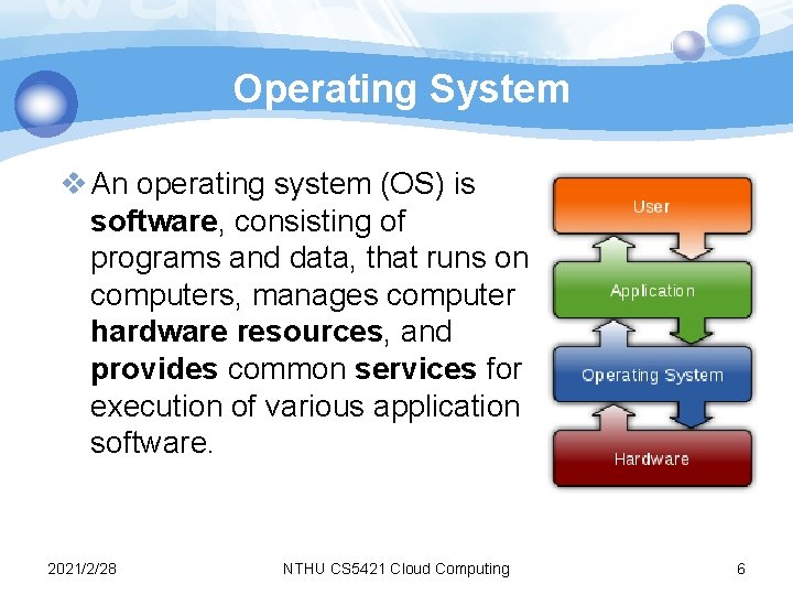Operating System v An operating system (OS) is software, consisting of programs and data, Operating System v An operating system (OS) is software, consisting of programs and data,