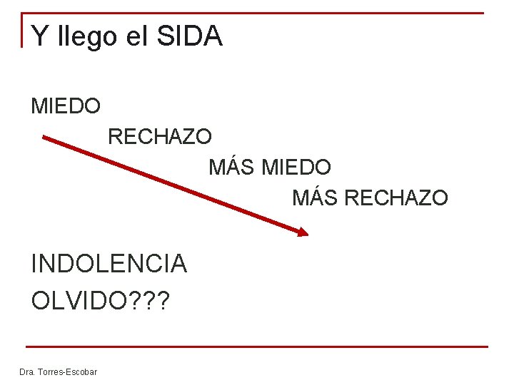 Y llego el SIDA MIEDO RECHAZO MÁS MIEDO MÁS RECHAZO INDOLENCIA OLVIDO? ? ? Y llego el SIDA MIEDO RECHAZO MÁS MIEDO MÁS RECHAZO INDOLENCIA OLVIDO? ? ?