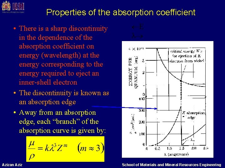 Properties of the absorption coefficient • There is a sharp discontinuity in the dependence