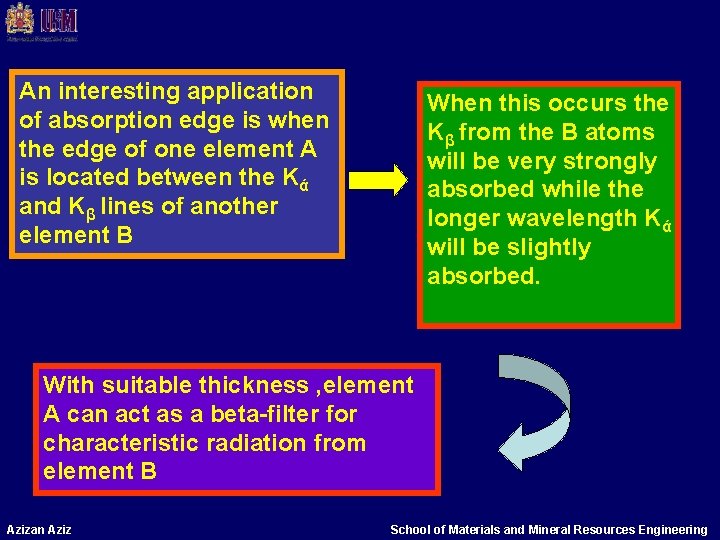 An interesting application of absorption edge is when the edge of one element A