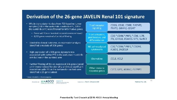 Derivation of the 26 -gene JAVELIN Renal 101 signature Presented By Toni Choueiri at