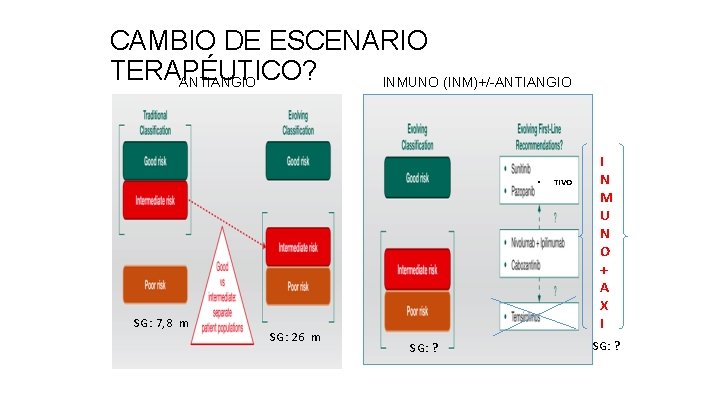 CAMBIO DE ESCENARIO TERAPÉUTICO? INMUNO (INM)+/-ANTIANGIO • SG: 7, 8 m SG: 26 m