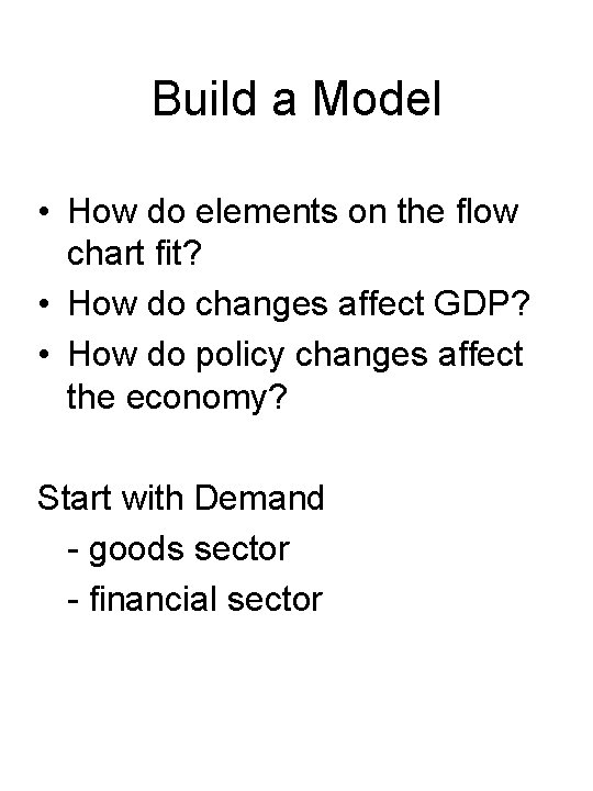 Build a Model • How do elements on the flow chart fit? • How