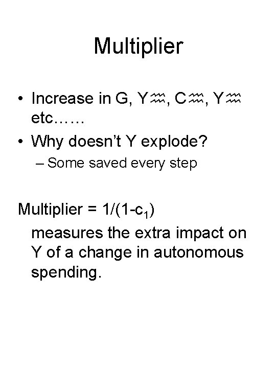 Multiplier • Increase in G, Yh, Ch, Yh etc…… • Why doesn’t Y explode?