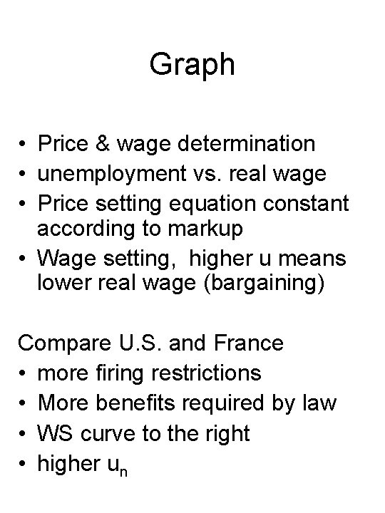 Graph • Price & wage determination • unemployment vs. real wage • Price setting