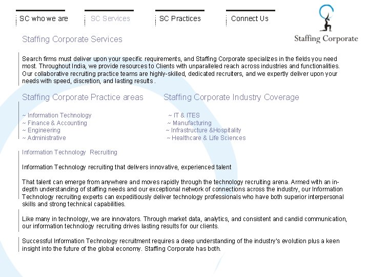 SC who we are SC Services SC Practices Connect Us Staffing Corporate Services Search