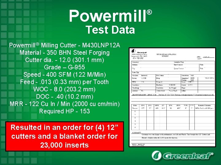 Powermill Test Data Powermill ® Milling Cutter - M 430 LNP 12 A Material