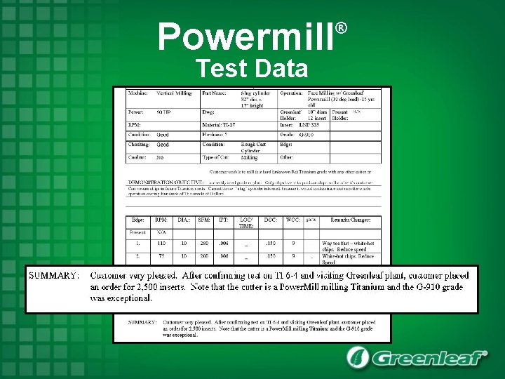 Powermill Test Data ® 