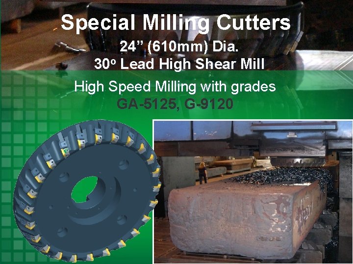 Special Milling Cutters 24” (610 mm) Dia. 30 o Lead High Shear Mill High