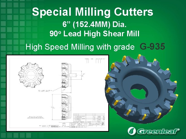 Special Milling Cutters 6” (152. 4 MM) Dia. 90 o Lead High Shear Mill