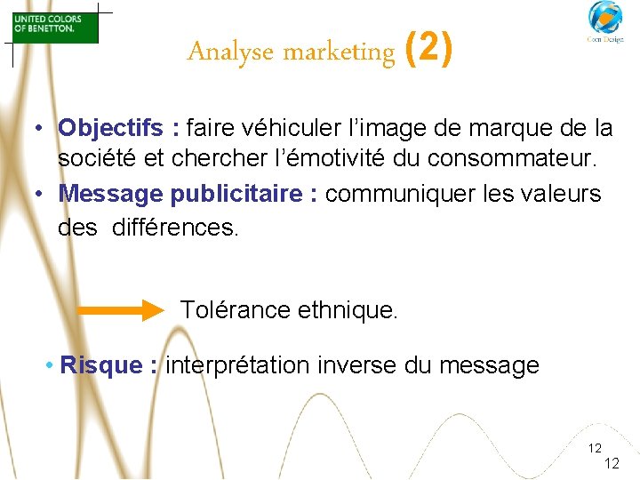 Analyse marketing (2) • Objectifs : faire véhiculer l’image de marque de la société