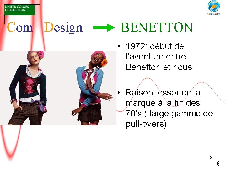 Com Design BENETTON • 1972: début de l’aventure entre Benetton et nous • Raison: