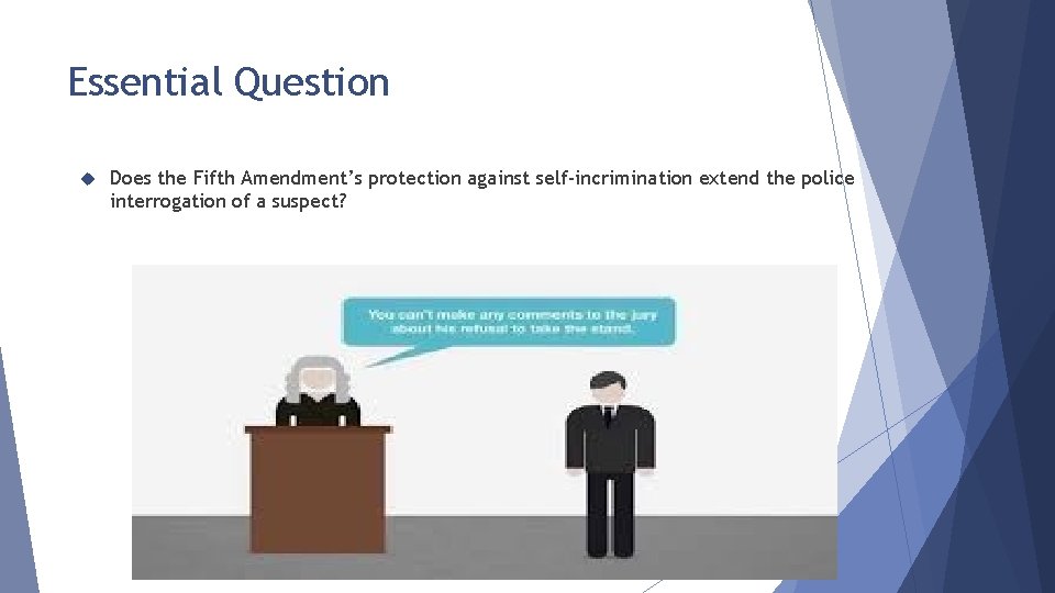 Essential Question Does the Fifth Amendment’s protection against self-incrimination extend the police interrogation of