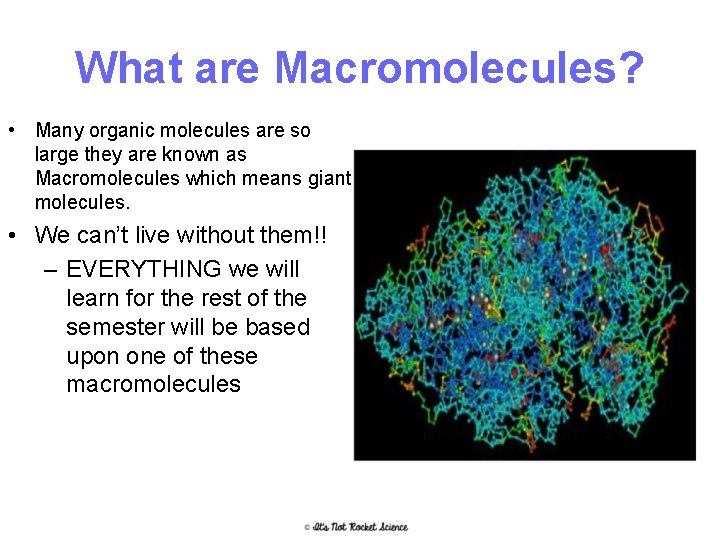 What are Macromolecules? • Many organic molecules are so large they are known as