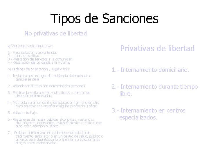 Tipos de Sanciones No privativas de libertad a) Sanciones socio-educativas. 1. 2. 3. 4.