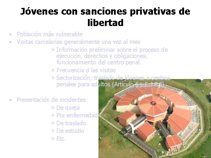 Jóvenes con sanciones privativas de libertad • Población más vulnerable • Visitas carcelarias generalmente