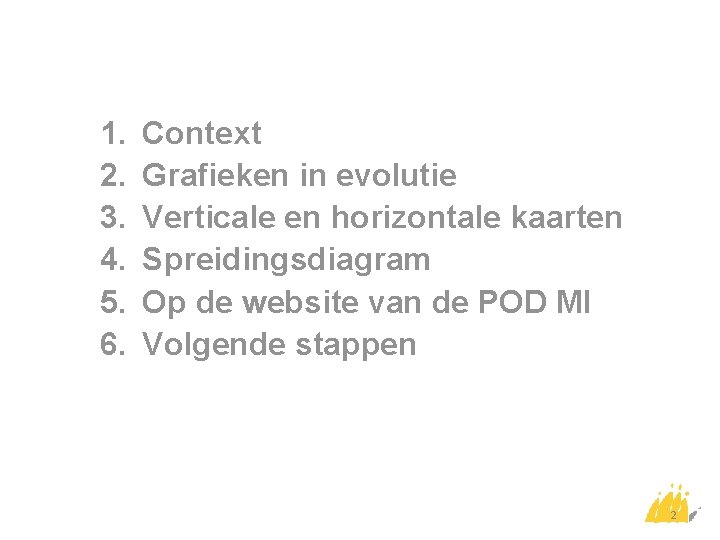 1. 2. 3. 4. 5. 6. Context Grafieken in evolutie Verticale en horizontale kaarten