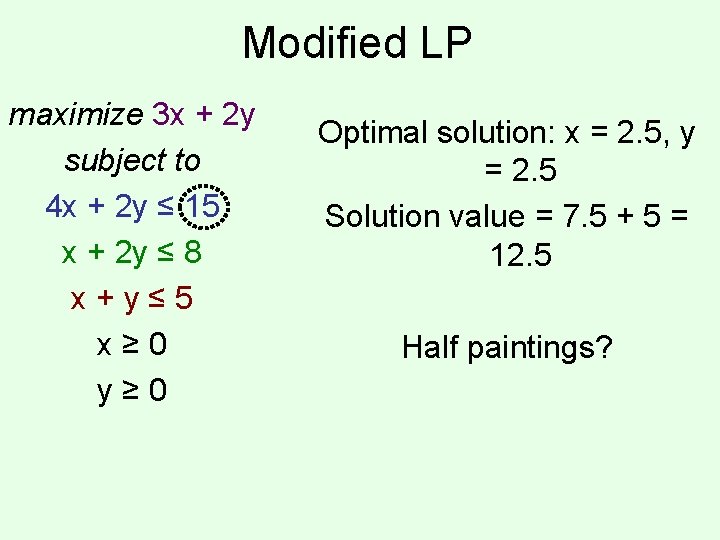 Modified LP maximize 3 x + 2 y subject to 4 x + 2