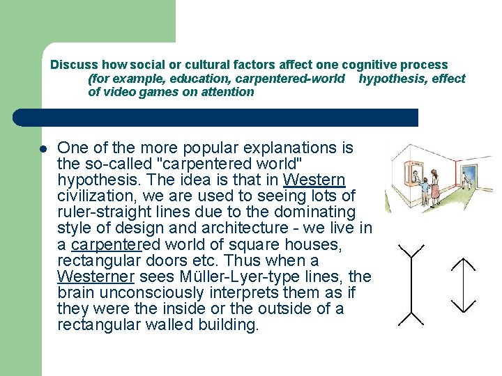Discuss how social or cultural factors affect one cognitive process (for example, education, carpentered-world