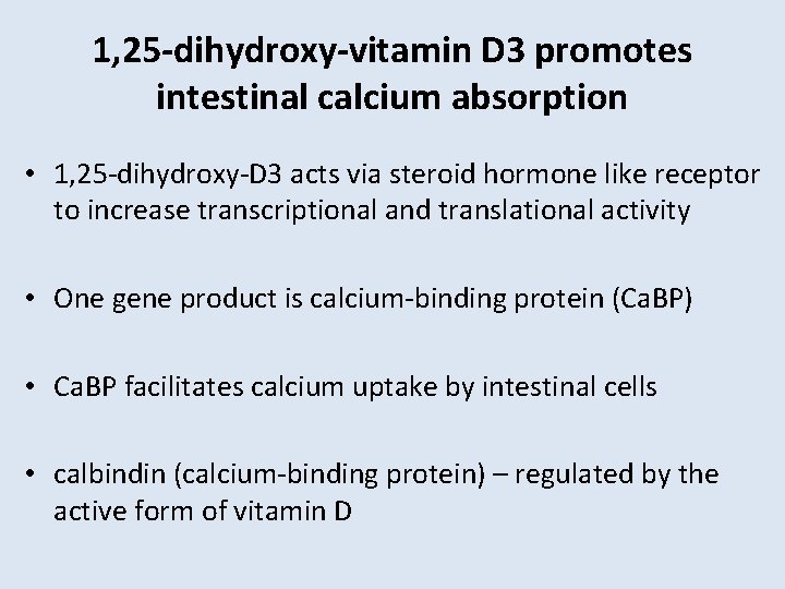 1, 25 -dihydroxy-vitamin D 3 promotes intestinal calcium absorption • 1, 25 -dihydroxy-D 3