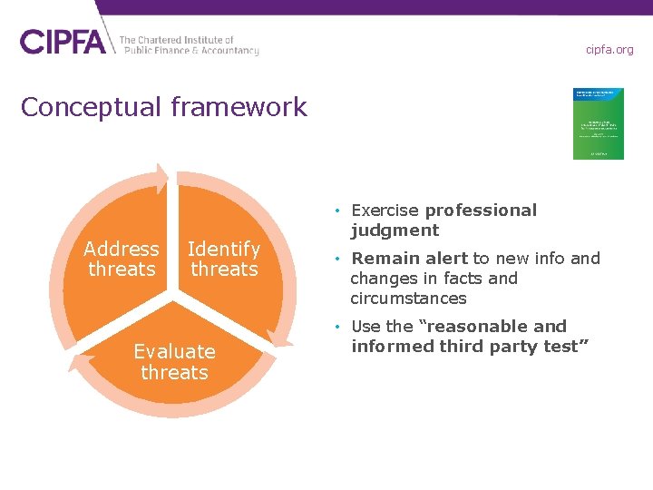 cipfa. org Conceptual framework Address threats Identify threats Evaluate threats • Exercise professional judgment