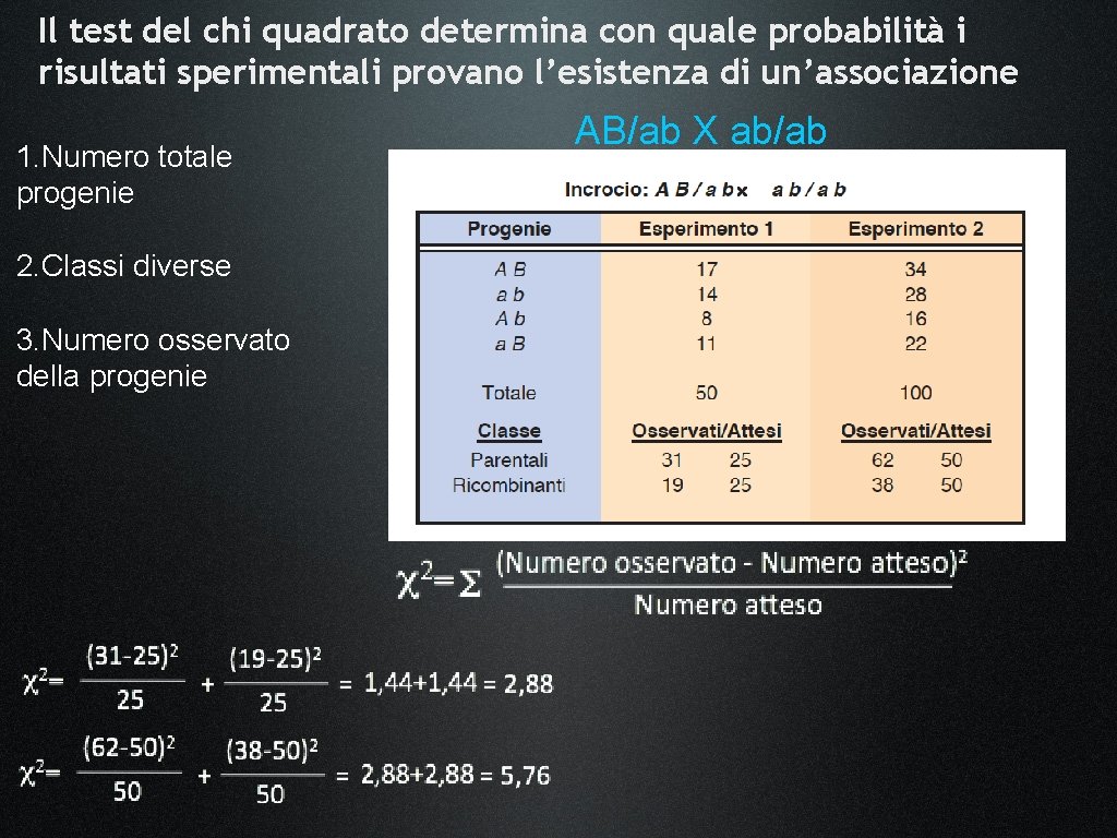Il test del chi quadrato determina con quale probabilità i risultati sperimentali provano l’esistenza Il test del chi quadrato determina con quale probabilità i risultati sperimentali provano l’esistenza