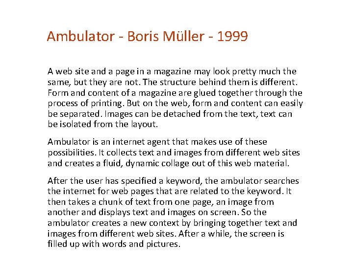 Ambulator - Boris Müller - 1999 A web site and a page in a
