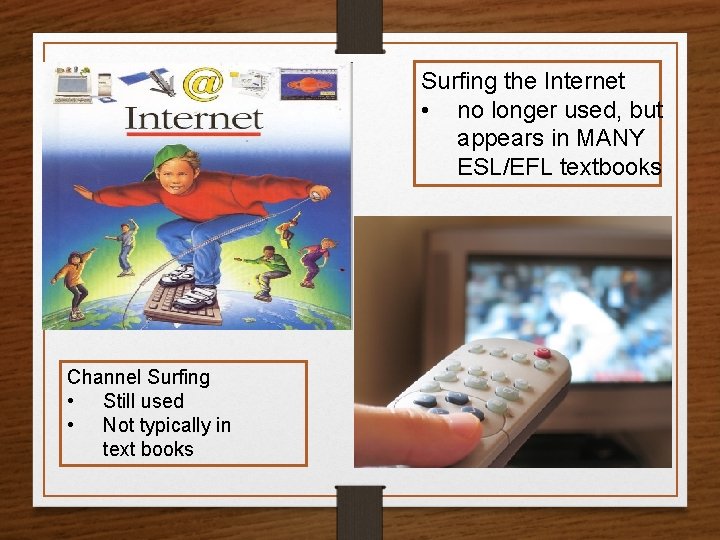 Surfing the Internet • no longer used, but appears in MANY ESL/EFL textbooks Channel