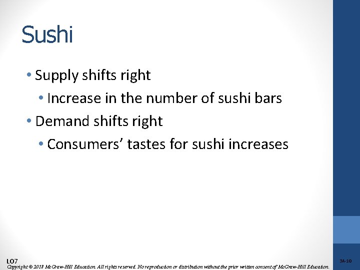 Sushi • Supply shifts right • Increase in the number of sushi bars •