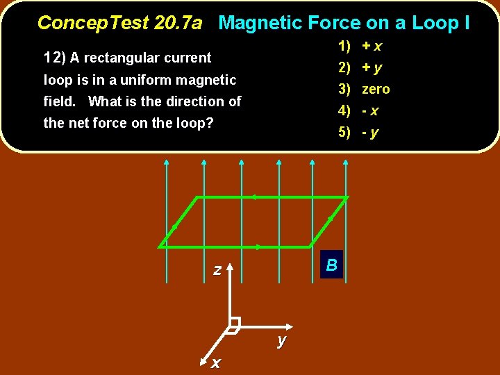 Concep. Test 20. 7 a Magnetic Force on a Loop I 1) + x