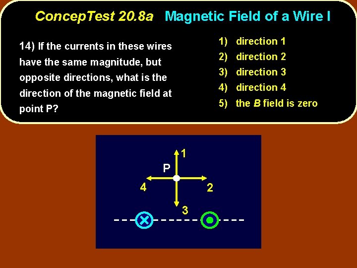 Concep. Test 20. 8 a Magnetic Field of a Wire I 1) direction 1