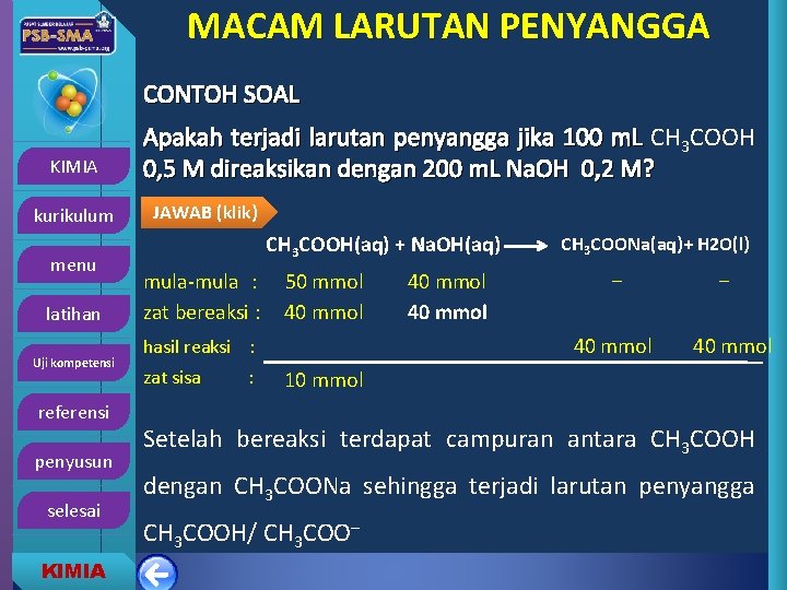 MACAM LARUTAN PENYANGGA CONTOH SOAL KIMIA kurikulum menu latihan Uji kompetensi referensi penyusun selesai