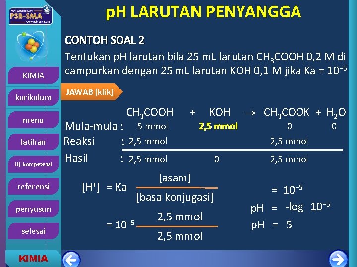 p. H LARUTAN PENYANGGA KIMIA kurikulum menu latihan Uji kompetensi referensi CONTOH SOAL 2