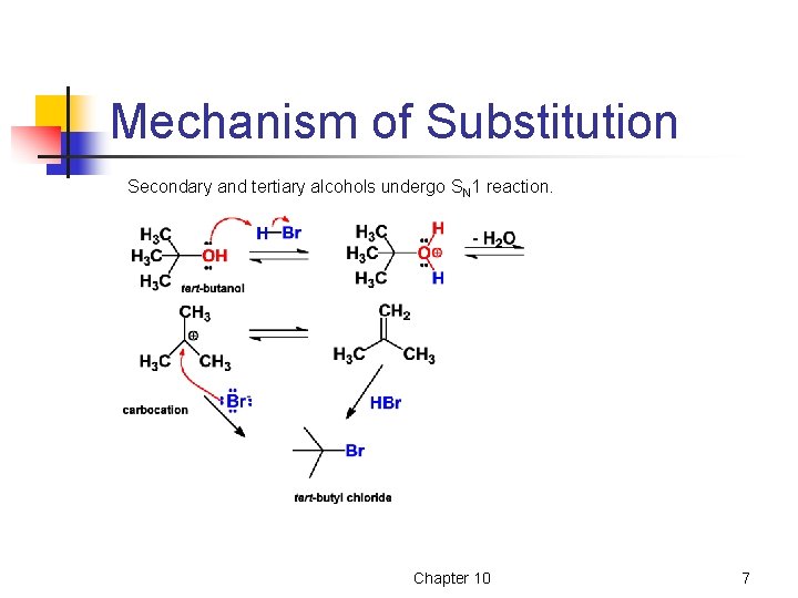 Mechanism of Substitution Secondary and tertiary alcohols undergo SN 1 reaction. Chapter 10 7