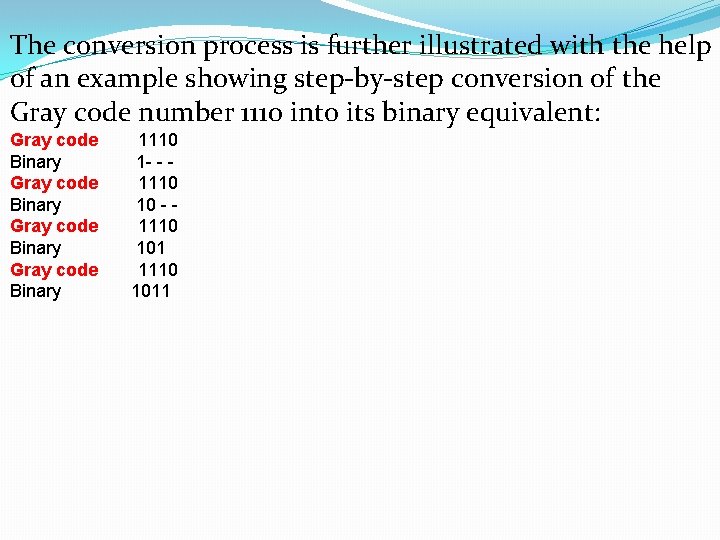 The conversion process is further illustrated with the help of an example showing step-by-step