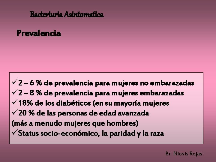 Bacteriuria Asintomatica Prevalencia ü 2 – 6 % de prevalencia para mujeres no embarazadas